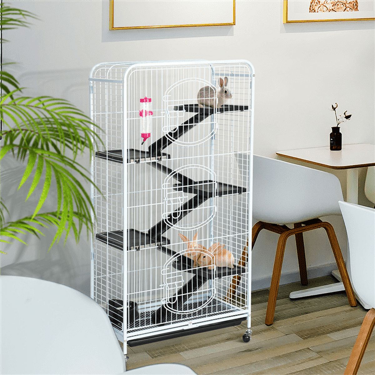 Alden Design 6 Level Rolling Large Pet Cage with 3 Doors, Pet Bowl, and Water Bottle for Small Animals, White - image 5 of 9