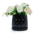 thumbnail image 6 of Set of 2 Ceramic Flowerpot, 7" Modern Planter for Patio, Garden, Windowsill - Black | Durable ceramic planters with drainage hole, weather-resistant for indoor or outdoor use, 6 of 12