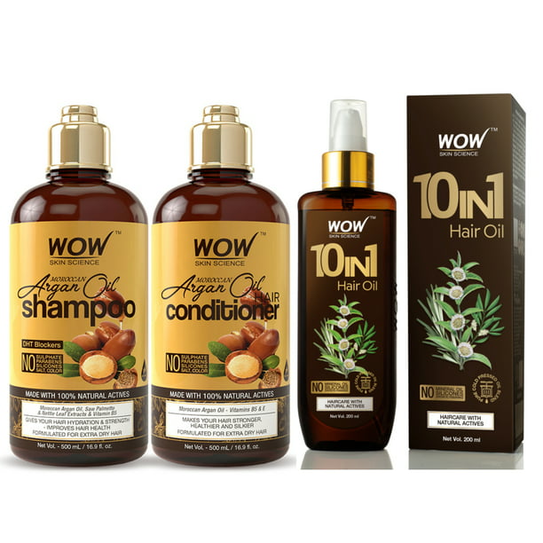 WOW Moroccan Argan Oil Shampoo and Conditioner + Hair Oil Treatment ...