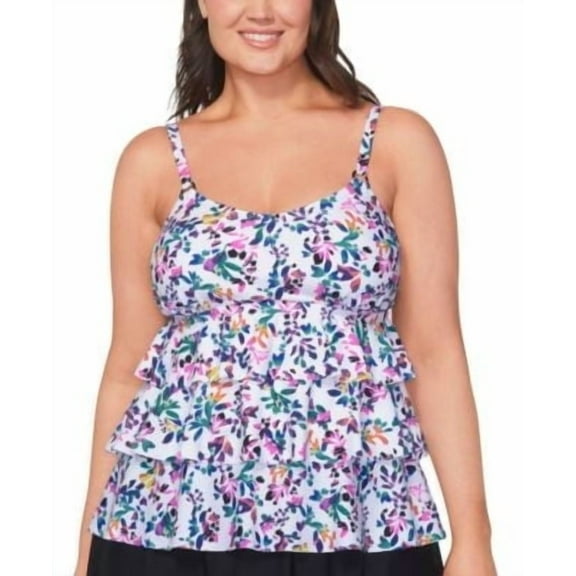 Island Escape Women's Floral-Print Tiered Swimsuit Top, 16W