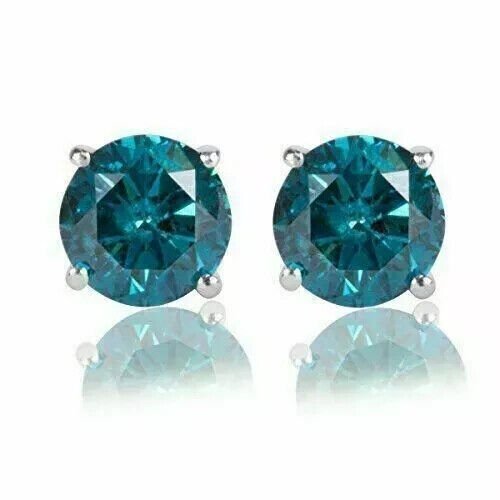 Gems & Jewels 1.72 Ct Round Cut Blue Topaz Halo Screw Back Stud Earring's 14K White Gold Plated 925 Sterling Silver For Women's