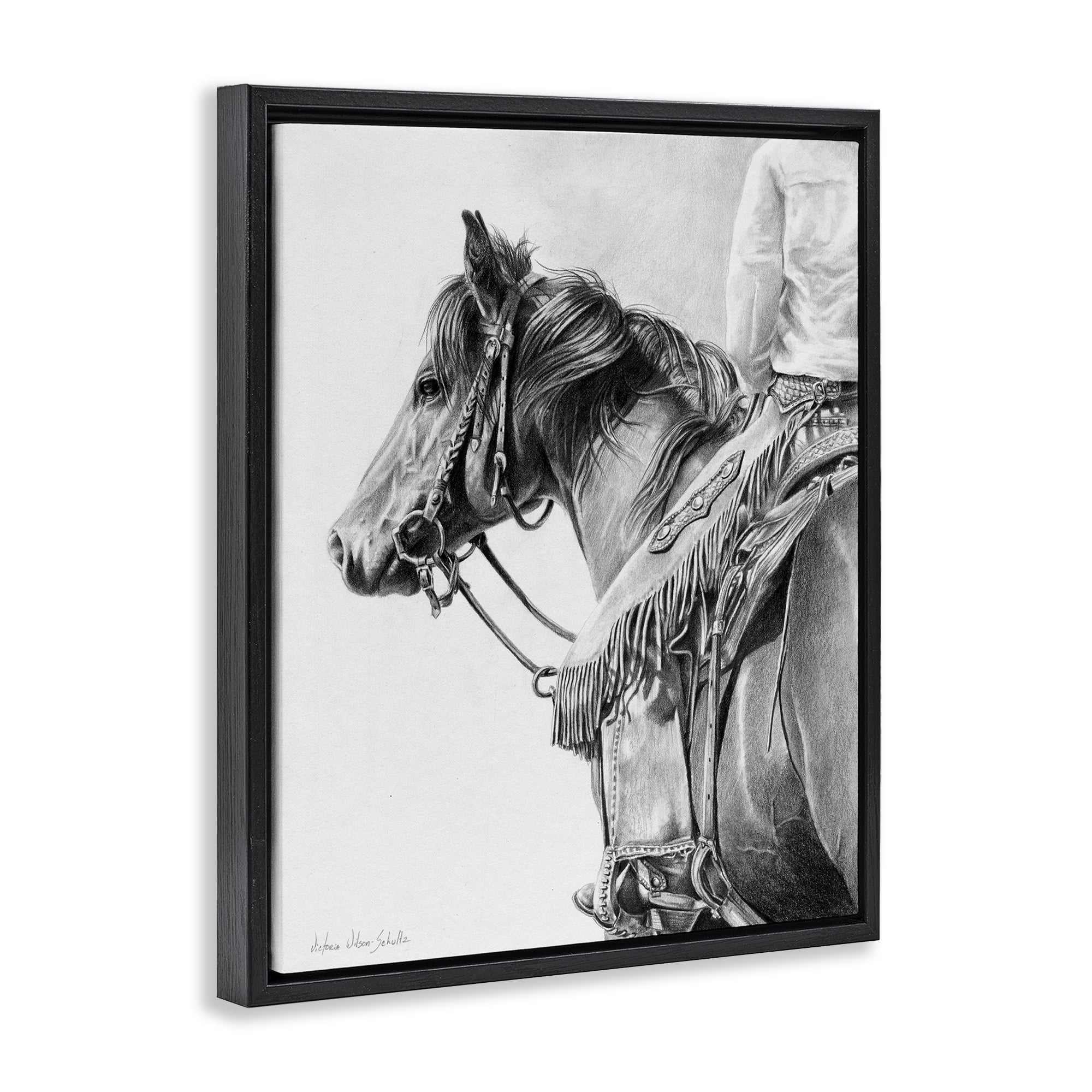Stupell Industries Detailed Stallion & Cowboy Animals & Insects Drawing Black Floater Framed Canvas Art Print Wall Art, 25 x 31