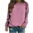 thumbnail image 2 of Ecqkame Women's Crew Neck Sweatshirts Casual Solid Color Long Sleeve Shirts Pullover Tops Pink XXL, 2 of 5