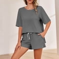 thumbnail image 2 of 2 Piece Shorts Set for Women Oversized Short Sleeve Crewneck Split Top Sports Casual Summer Matching Outfits (M, Gray), 2 of 8