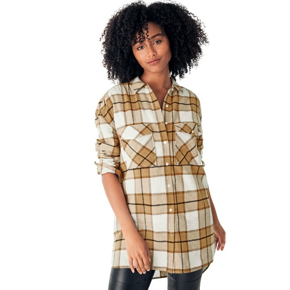 Ellos Women's Plaid Button-Front Flannel Tunic