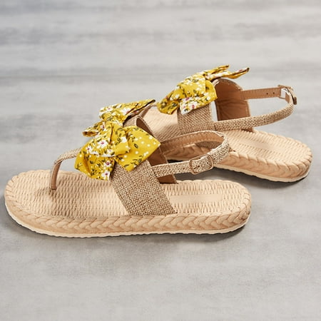 

Vedolay Women Slippers Women s Summer Casua Flat Slippers Ring Toe Sandals Yellow 7.5