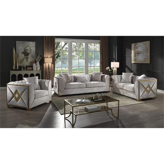Pemberly Row Modern 3 PC Living room Set Made with Wood in Cream Color