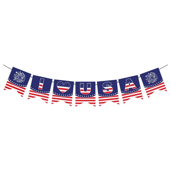 4th of July Banner In The USA Fourth of July Decorations, Patriotic Banner Red Blue White Independence Day Bunting Banners Decor for Home Mantel Fireplace, Red Blue White Banner for Independence Day