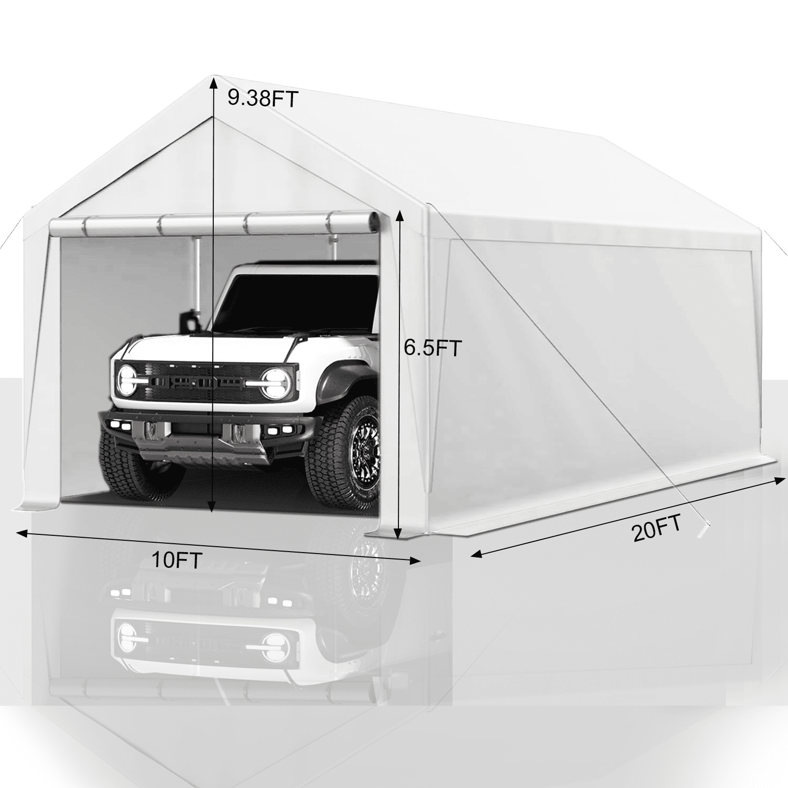 Gaildon W10xL20Ft Heavy Duty Steel Carport Portable Garage with Removable Sidewalls, Waterproof&Anti-Sunburn&Adjustable Height,White