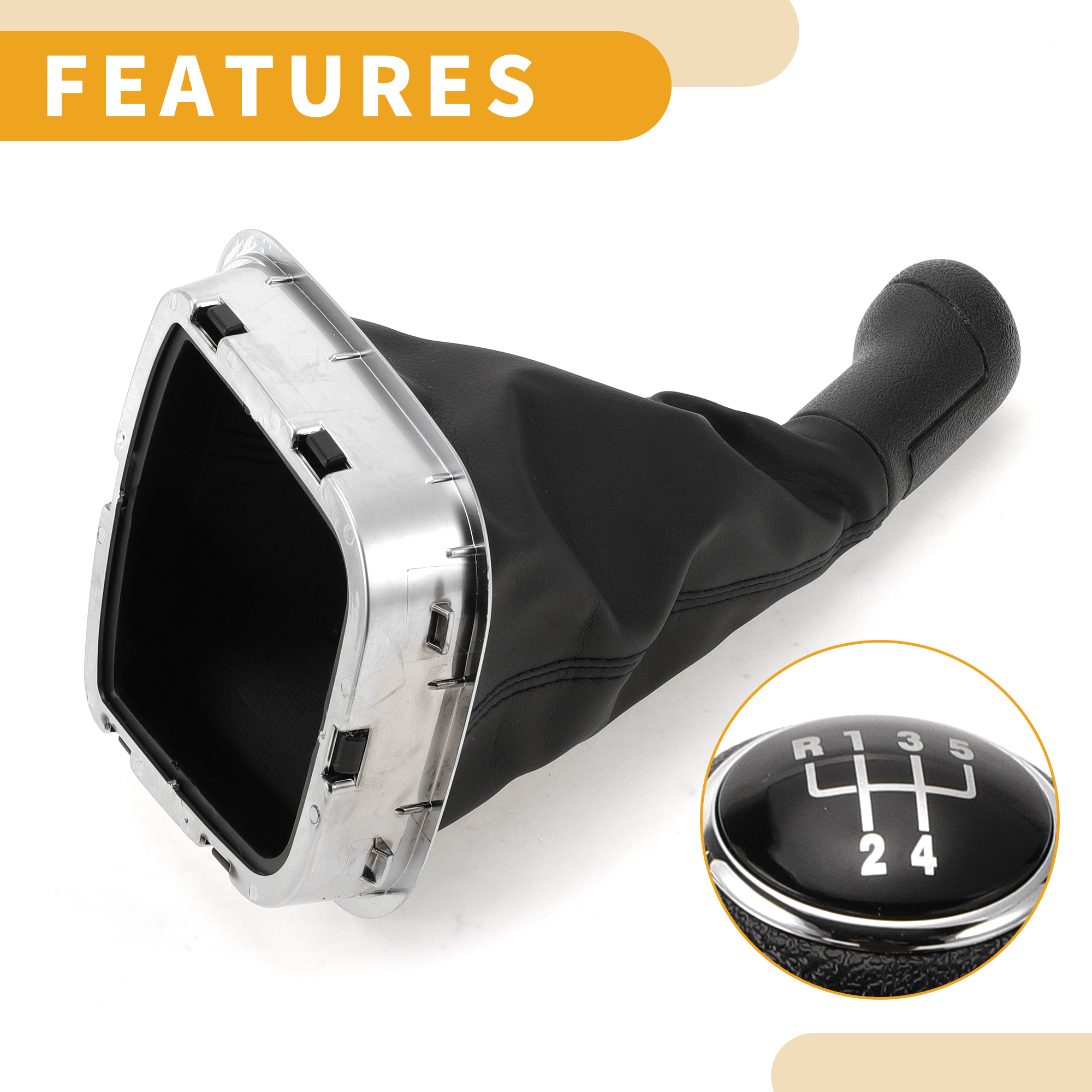 Unique Bargains 5 Speed Manual Gear Shift Knob with Cover - Car Shift Lever Knob with Cover - for Volkswagen Polo 2010-2013 Plastic Faux Leather Black - 1 Pc