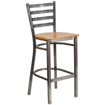 Flash Furniture HERCULES Series Silver Antique Finish with Clear Coat Ladder Back Metal Restaurant Barstool - Natural Wood Seat