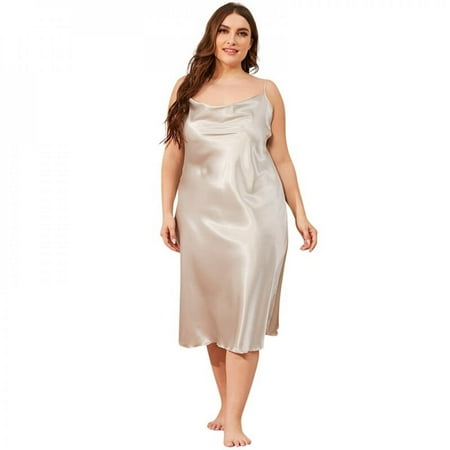

Sonbest Ladies Suspender Nightdress Solid Color Plus Size Nightdress Home Service Gray XL
