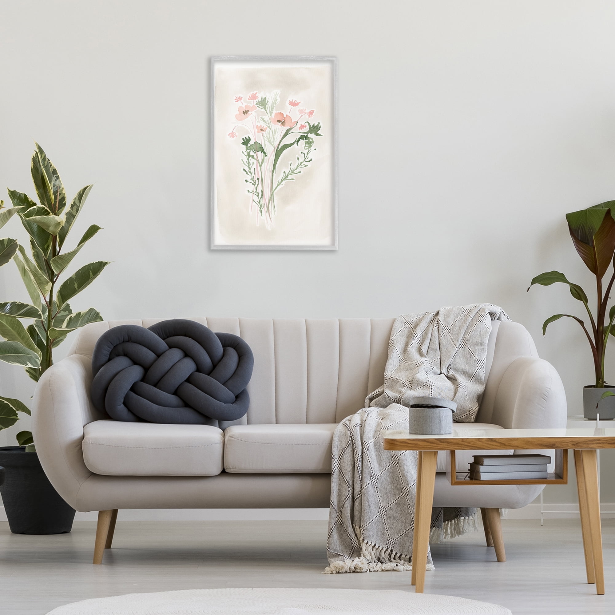 Stupell Industries Soft Organic Florals Botanical & Floral Painting Gray Framed Art Print Wall Art, 20 x 30