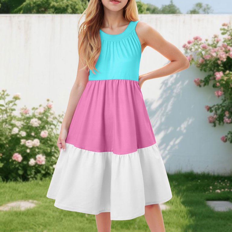 summer cotton dresses for juniors ZTKWD Little Girls Short Sleeve Dresses Easter Summer Cotton Casual Skater Swing Twirly Sundress Flower Girl Dress Toddler Black Summer Dress Juniors