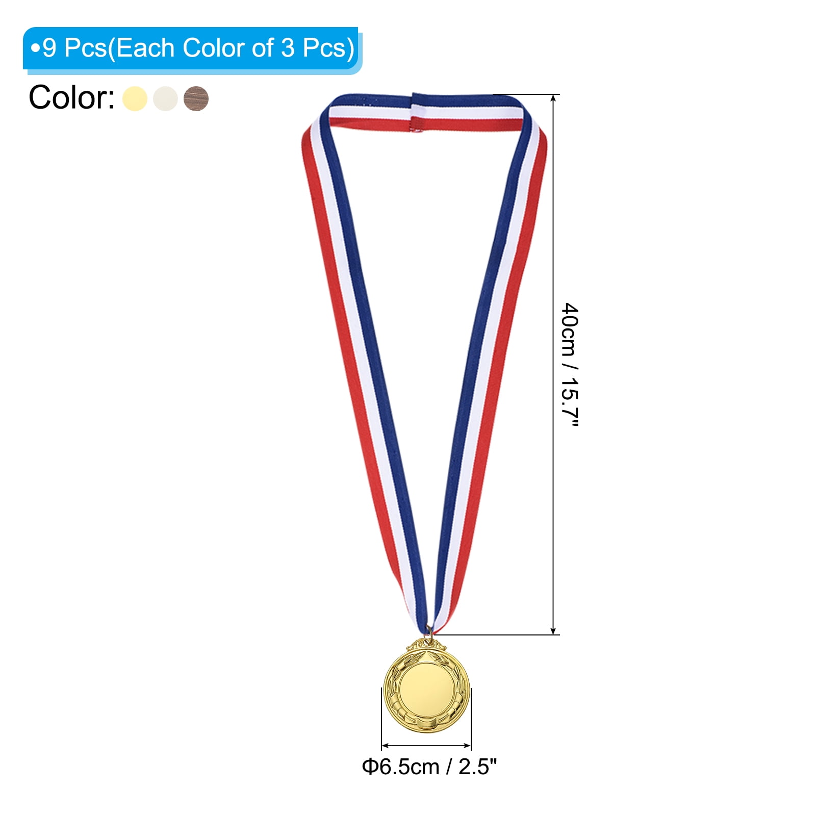 Uxcell Blank Award Medals, 9 Pack Gold Silver Bronze Winner Medal for Competitions