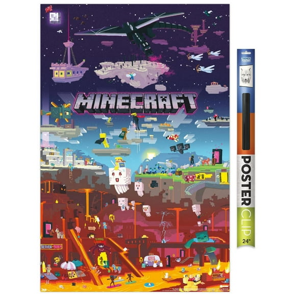 Minecraft – World Beyond 22.375" x 34" Wall Poster with Beechwood Magnetic Frame, by Trends International
