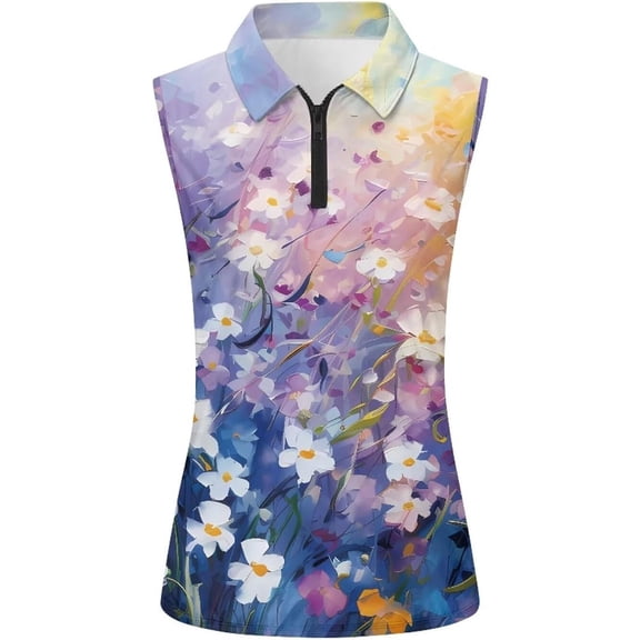 FASHOFT Golf Shirts for Women Moisture Wicking Golf Polo Shirts Floral Print Short Sleeve Tennis Shirts Purple L