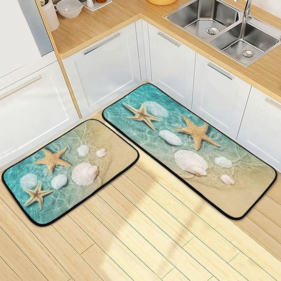 SKYSONIC Starfish Seashells Beach Kitchen Mats and Rugs Summer Seaside Holiday Floor Runner Area Rug Washable Carpet Perfect for Living Room Bedroom Entryway,19.7"x27.6" 19.7"x47.2"