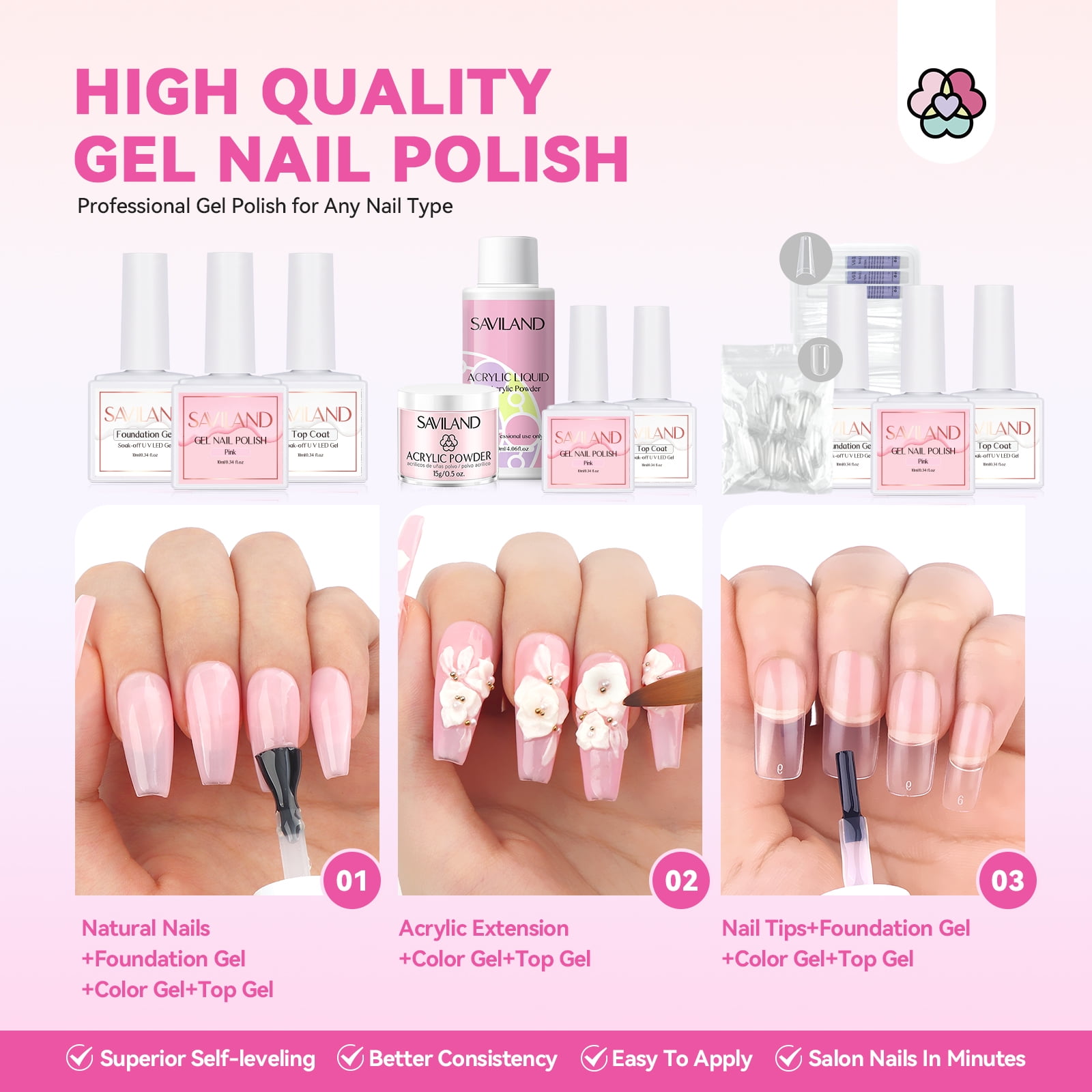 SAVILAND Acrylic Nail Kit with Everything: Acrylic Powder and Acrylic Liquid Set with Gel Nail Polish Practice Finger Nail Decoration Nail Art Accessory for Beginner