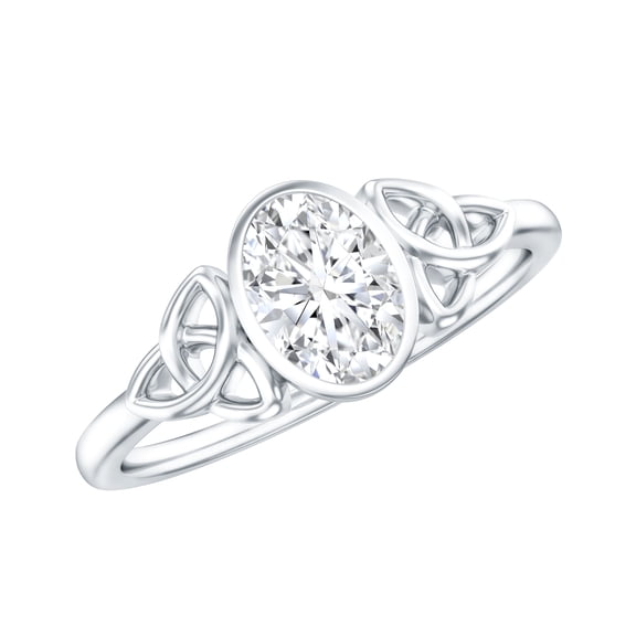 Rosec Jewels Moissanite Oval Engagement Ring 1 Carat - Celtic Knot Ring - 5X7 mm Oblong Ring - D-VS1 Quality Certified, 925 Sterling Silver, US 4.00