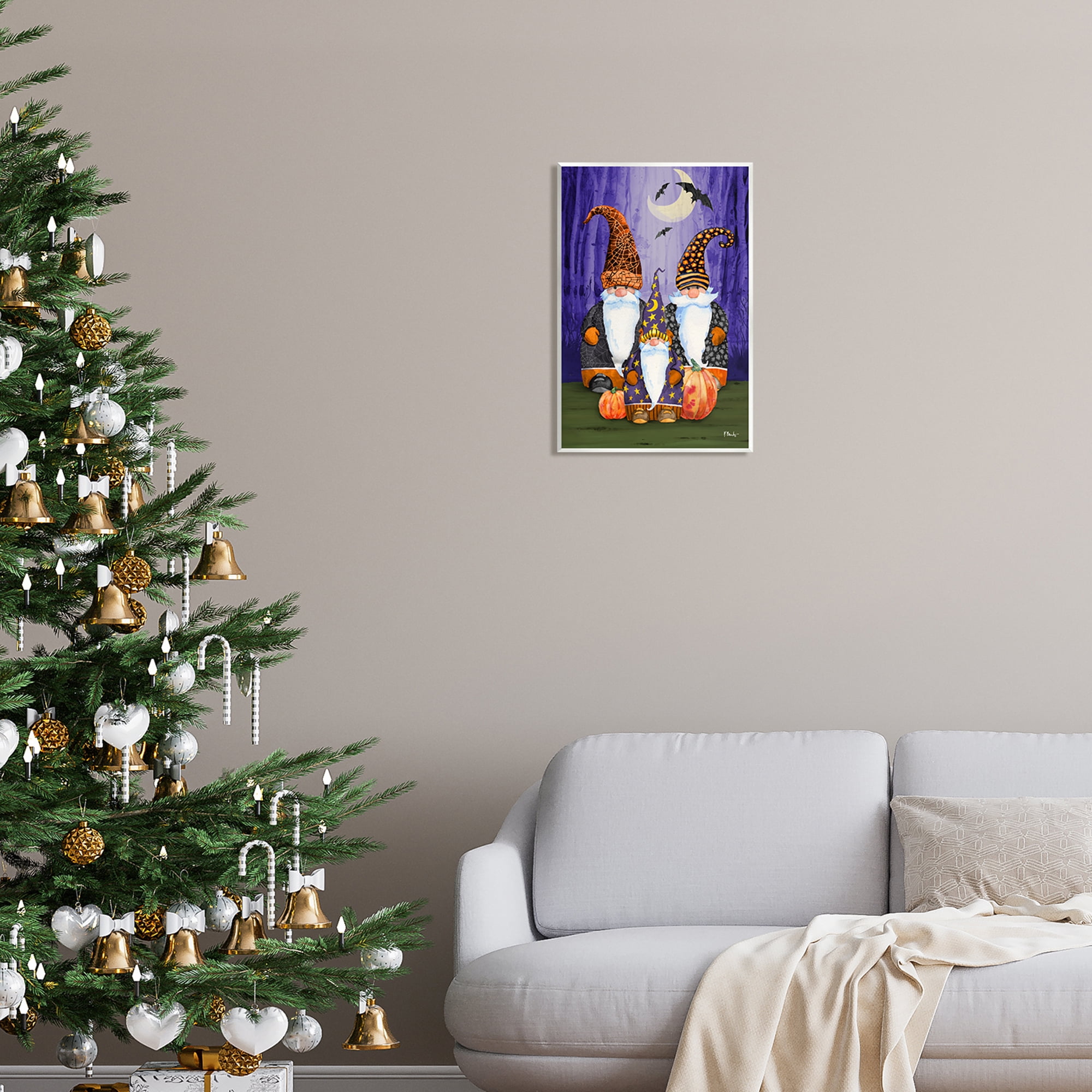 Stupell Industries Three Halloween Gnomes Holiday Painting Unframed Art Print Wall Art, 13 x 19