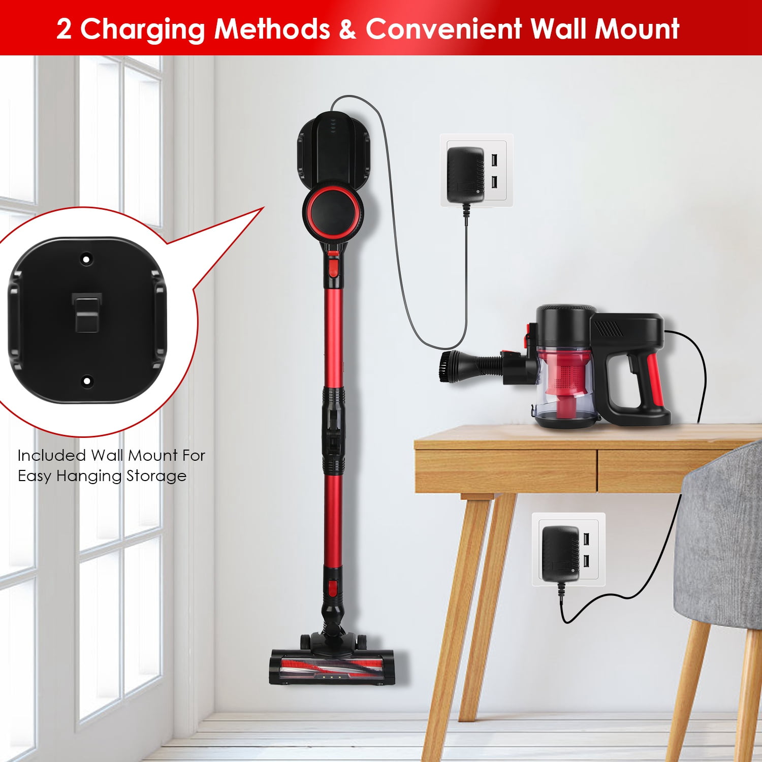 Battery Powered Cordless Vacuum Cleaner, Lightweight Upright Handheld Floor Vacuum