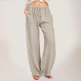 thumbnail image 2 of TOWED22 Womens Cotton Linen Pants Casual Button Up High Waisted Wide Leg Trousers(Silver,4XL), 2 of 5