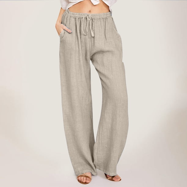 WILLBEST Pantalones Casuales para Mujer, de Imitación de Lino y Color Liso, con Cintura Elástica, Deportivos, Capri, para Uso Diario. Extra Grande