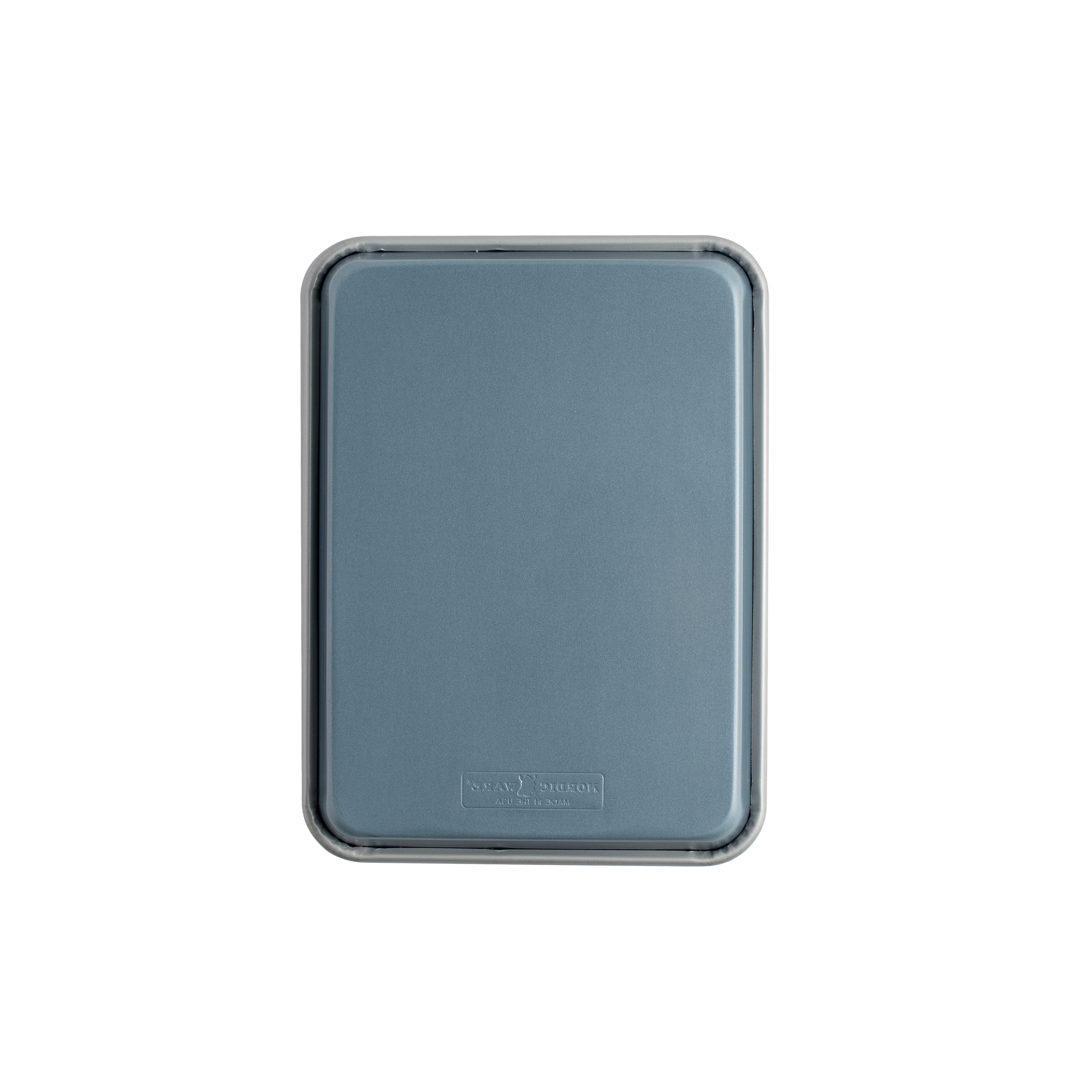 4pc Nordic Ware Nonstick Aluminum Brilliant Bakeware Quarter Sheet, 9x13 Cake Pan and Muffin with Lid, Silver and Blue