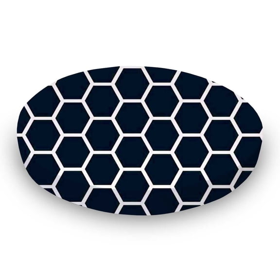 SheetWorld Fitted 100% Cotton Percale Oval Crib Sheet, Fits Stokke Sleepi 26 x 47, Navy Honeycomb