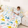 thumbnail image 3 of Metsweet Colorful Dino King Sheets 4pcs, Floral Animal Bedding, Yellow Pink White,1 Fitted Sheet, 1 Flat Sheet and 2 Pillowcases, 3 of 5