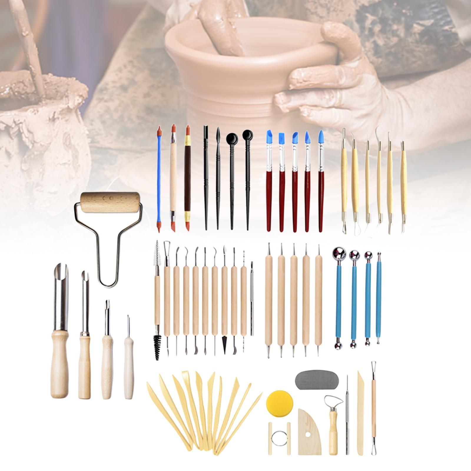 GUOOL 61 Pieces Clay Tools Set, Smoothing Wax Carving Polymer Pottery Modeling Tools, Chipping Embossing Crafts Sculpture Making Projects Tool Kit