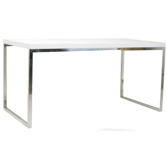 Rami 59 Inch Office Desk, Rectangular Top, White Wood Finish, Steel Frame