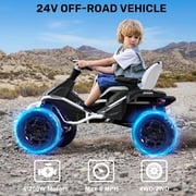 TOKTOO 24 Volt Ride On Toys for Big Kids, Kids Ride On ATV with 4 Motors, Remote Control, Shock Absorber & LED Headlights, 4WD Battery Powered ATV for Kids Age 5-12, White