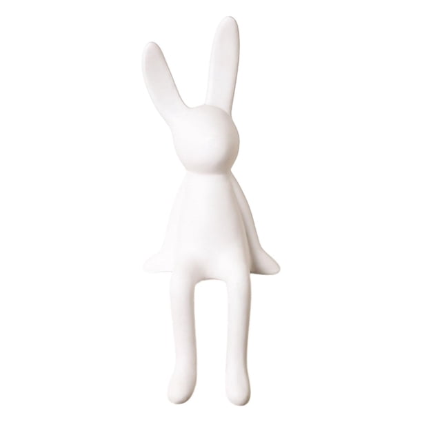 Figuras de conejo sentado de cerámica, esculturas de animales para estanterías de hoteles y oficinas. L blanca