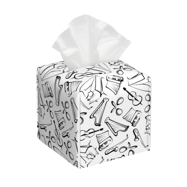 Fotbe Black White Music Porta Pañuelos Decorativo de Cuero, Caja Cuadrada Moderna para Pañuelos Faciales, Organizador y Dispensador 5x5x5''