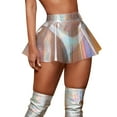 thumbnail image 3 of RUTAYY Women Flared Pleated Skirts Shiny See Through Mini Skirt High Waist Clubwear Novelty Skirt Solid Color Flowy Swing Skirts, 3 of 9