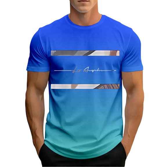 CONZONE Mens Tshirts Short Sleeve T-Shirts for Men Crew Neck Gradient Color Letter Graphic Casual Summer Tee Tops
