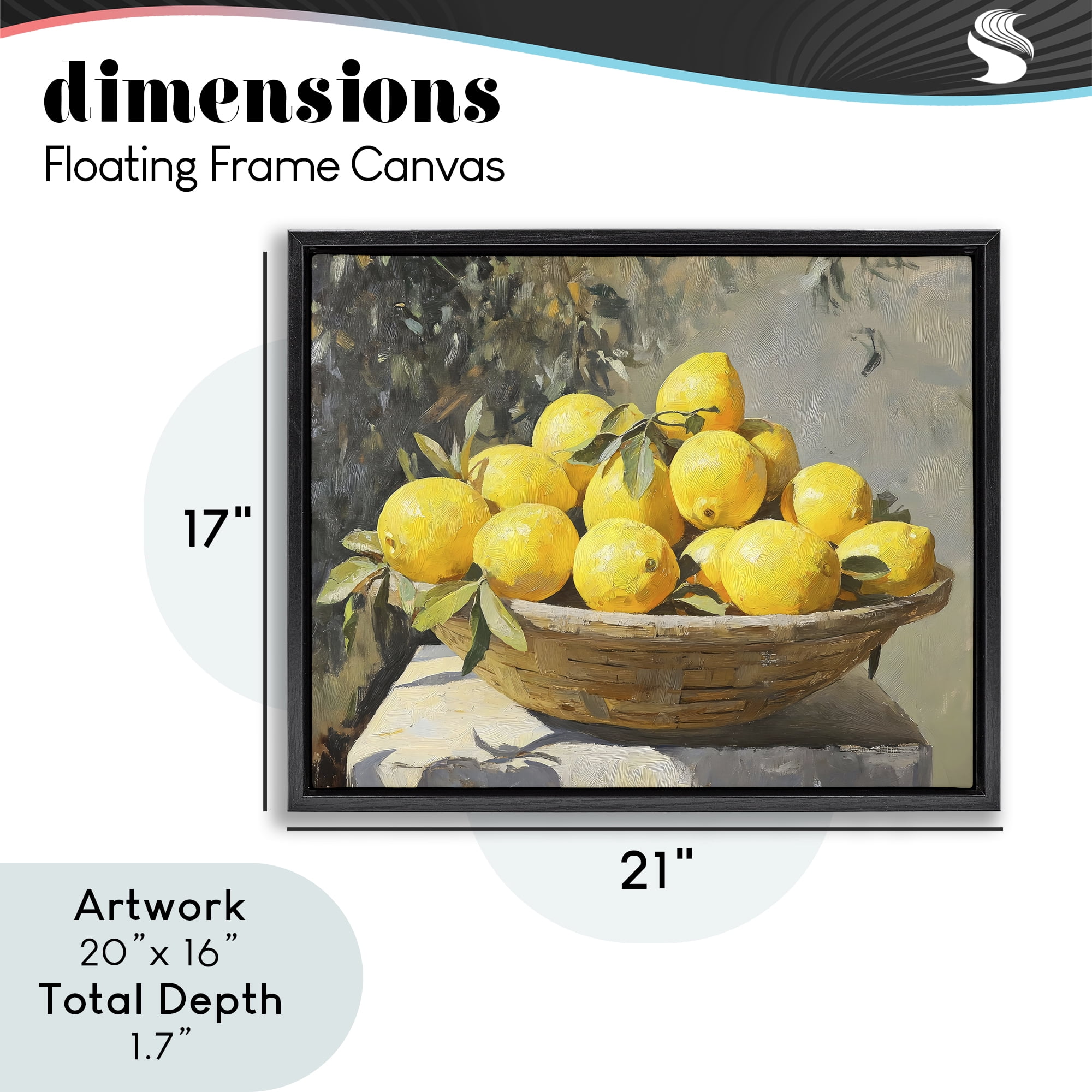 Stupell Industries Basket of Lemons in Sunlight Black Framed Floater Canvas Wall Art, design by Creative Studio