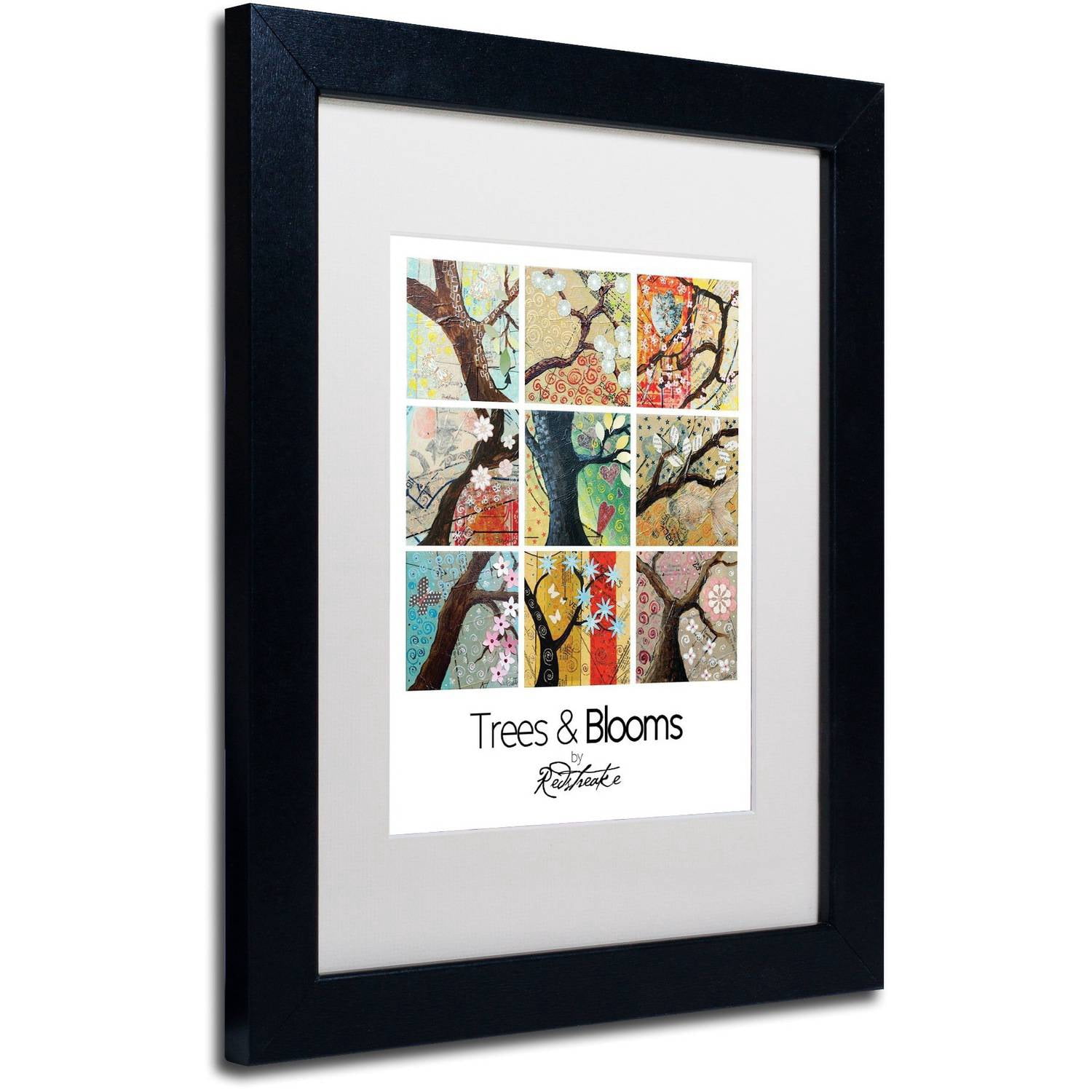 Trademark Fine Art "Trees and Blooms" Canvas Art by Jennifer Redstreake White Matte, Black Frame