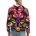 thumbnail image 7 of Fotbe Colorful Floral Embroidery Mexican Pattern Womens Long Sleeve Hoodie, Pullover Hooded Sweatshirt, Kangaroo Pocket Hoodie with Eye-catching Drawstrings-Medium, 7 of 7