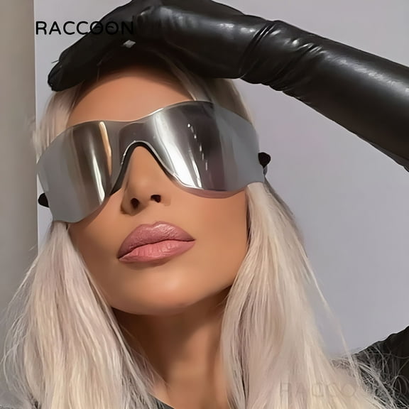 TELOLY 2026 New Futuristic Sunglasses Women Alien Silver Sun Glasses Men Oversized Rimless One Piece Hip Hop Punk Soft Shades for Party, Festival, Streetwear, Club, Vacation