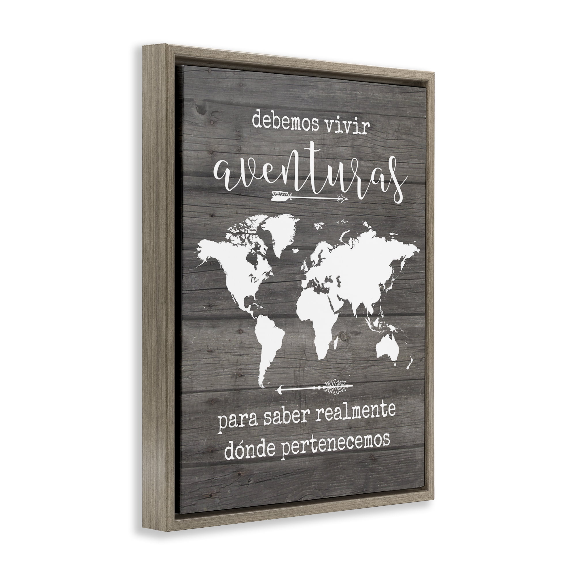 Stupell Industries Debemos Vivir Aventuras Inspirational Quotes & Sayings Painting Brown Floater Framed Art Print Wall Art, 25 x 31