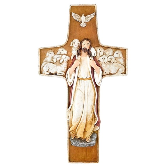 Christian Brands San Giovanni Collection Resin Wall Cross, 10" H, Shades of Blue, Brown, and White