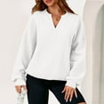 thumbnail image 2 of qolati Womens Casual V Neck Sweatshirt Oversized Fleece Long Sleeve Shirts Lightweight Loose Drop Shoulder Solid Pullover Tops White XL, 2 of 6