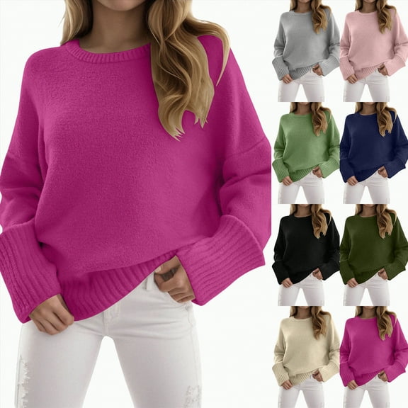 vigerkar Women's Solid Color Oversized Sweaters Fuzzy Chunky Warm Pullover Sweater (Hot Pink, S)