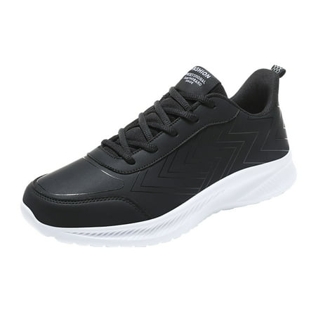Wide Sneakers for Men Mens Shoes Casual Leather Print Lace Up Fashion Simple Shoes Running Sneakers Male Shoes(White 10)