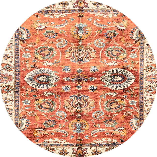 Ahgly Company Tapis d'Intérieur Rond Abstrait Rouge Oriental, 8 Pieds Rond