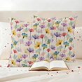 thumbnail image 3 of Colorful Floral Pillow Covers 2 Pack Watercolor Purple Yellow Blue Pink Flowers Linen Texture Pillowcase Waterproof Outdoor Throw Pillow Cover for Patio Garden Square Cushion 26”x26”, 3 of 9