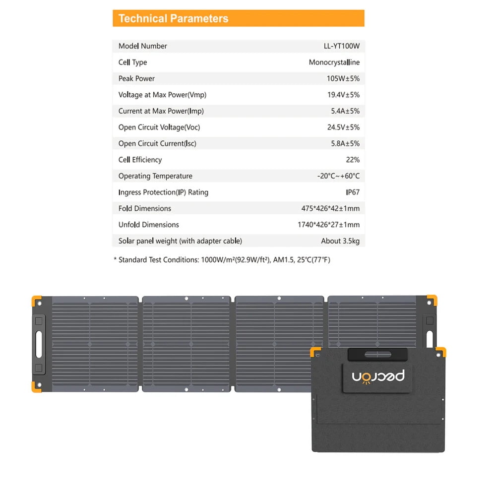 Pecron 100W Foldable Waterproof IP67 Solar Panel Portable Solar Panel E600LFP/E1500LFP/E2000LFP/Portable Power Station